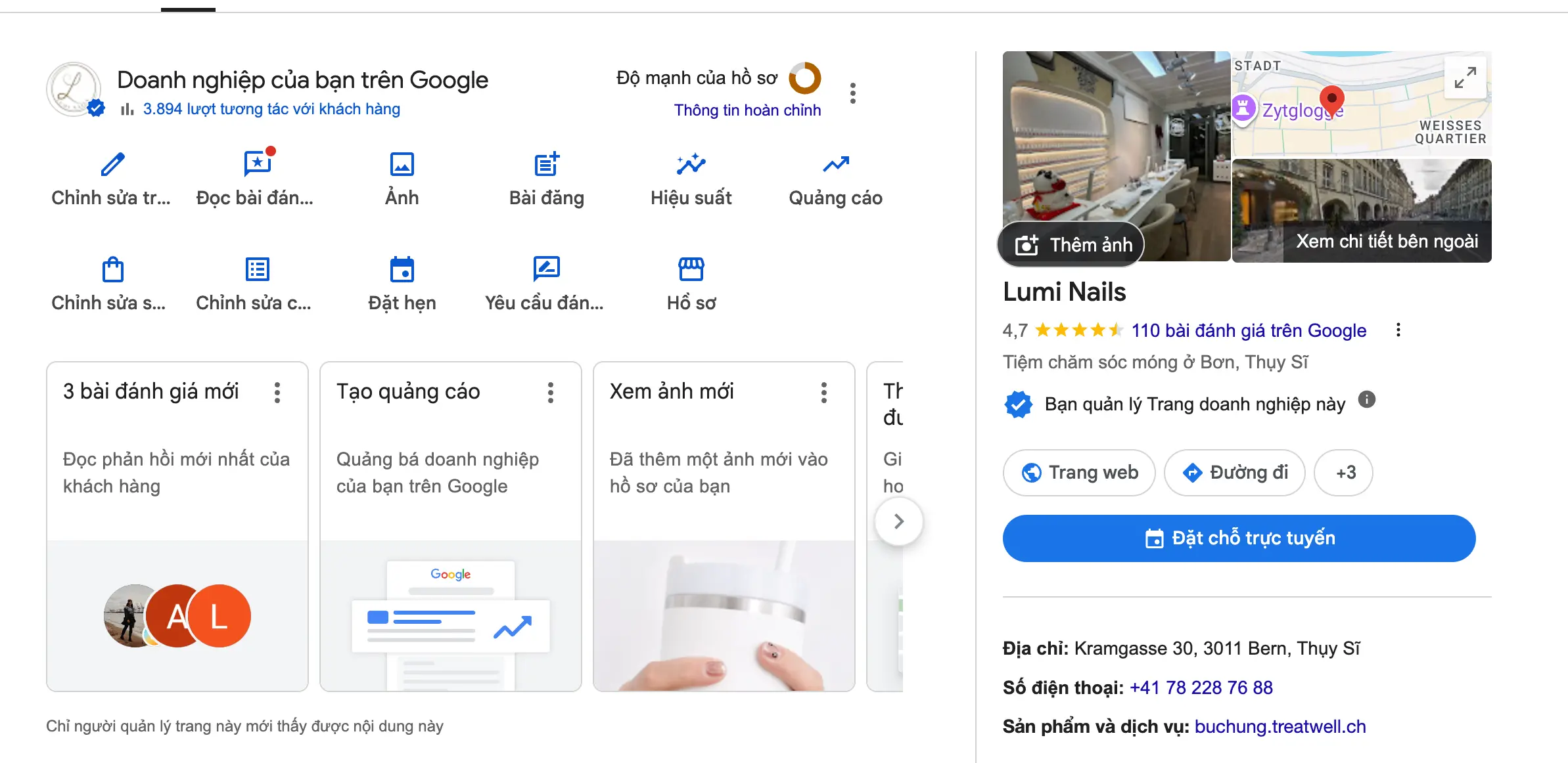 Giao diện dữ liệu Google Business Profile