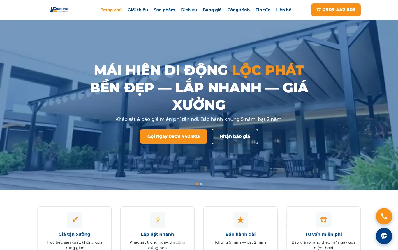 Giao diện HTML AI ngành mái che