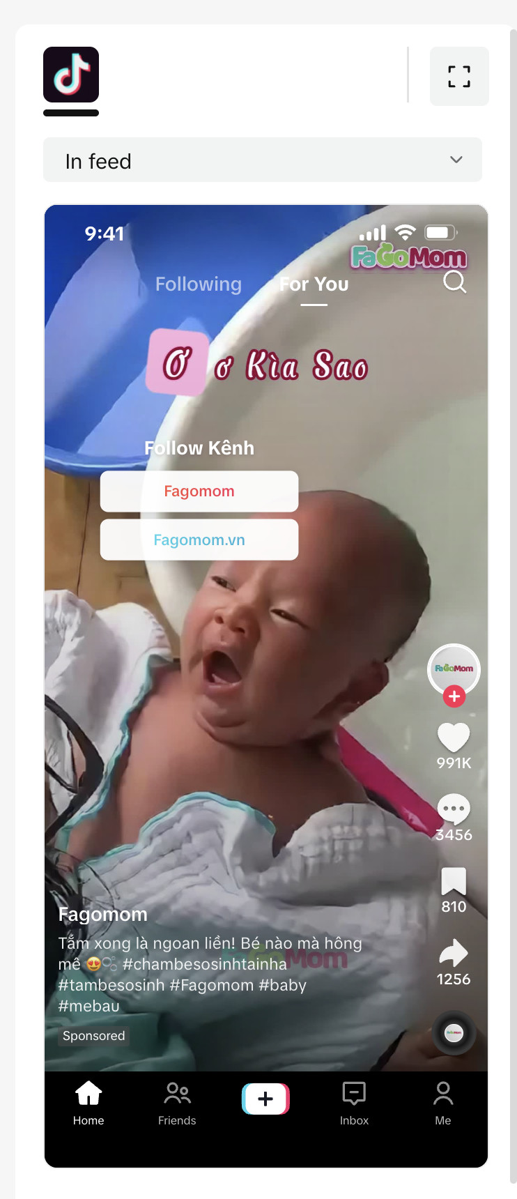 Mẫu TikTok Ads Fagomom ngành mẹ và bé