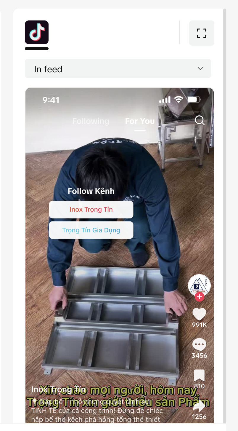 Mẫu TikTok Ads Inox Trọng Tín ngành gia dụng